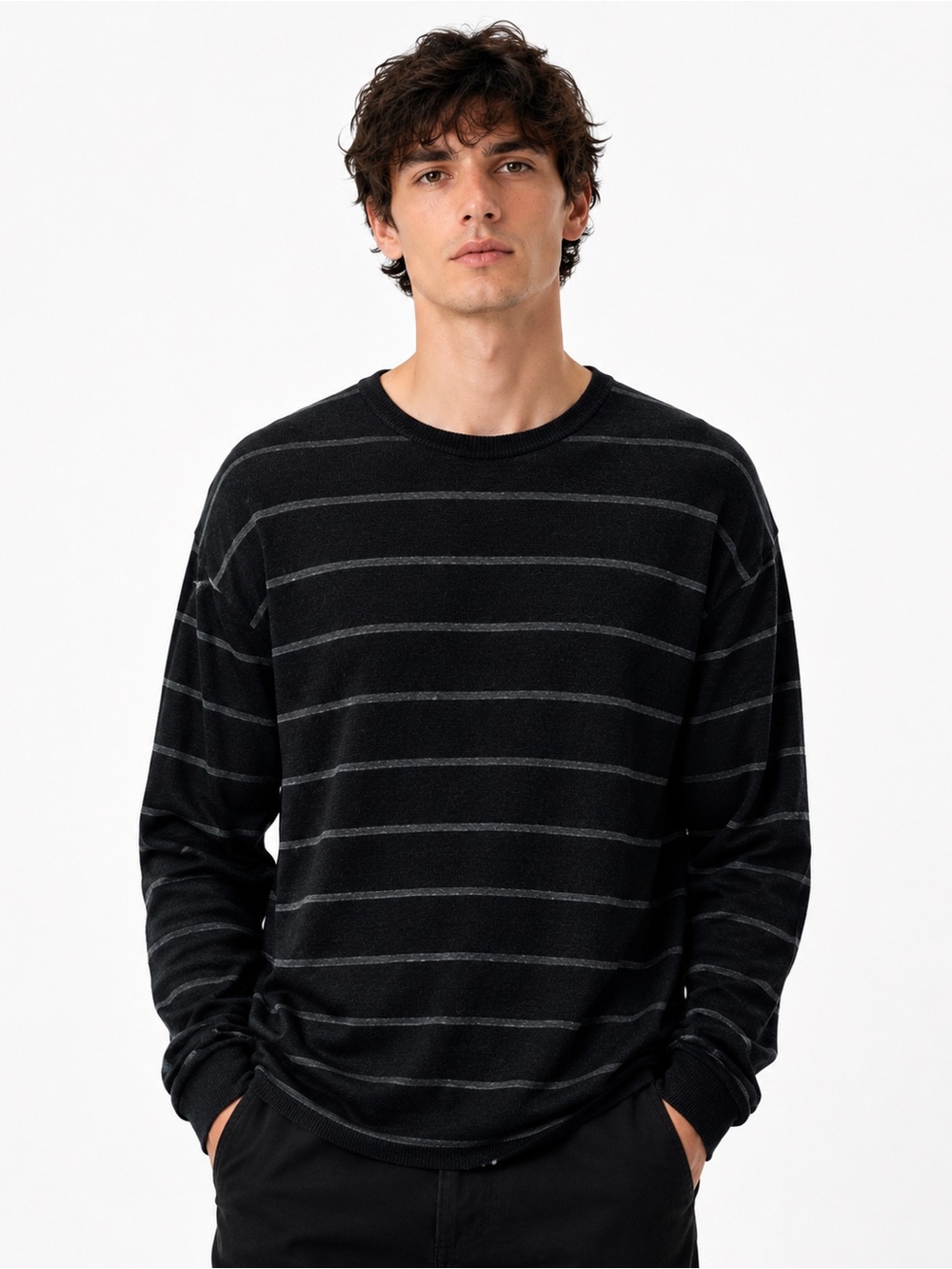 NWT Calvin Klein Jeans Men’s Gray Striped 100% Cotton Crewneck Sweater Size XXL